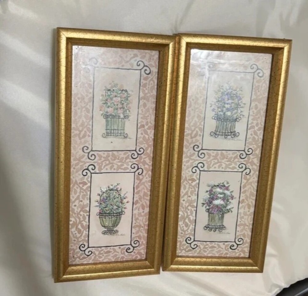 Vintage Charlene Winterle Olson Signed Framed Floral Art Prints Set of 2